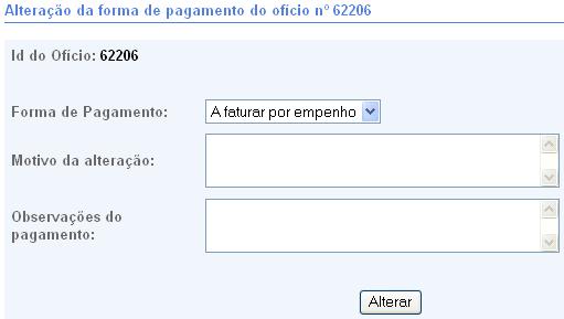 Tela Alteração da Forma de Pagamento