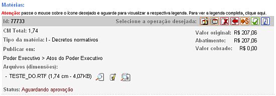 Tela Confirmação de Aprovação de Matéria