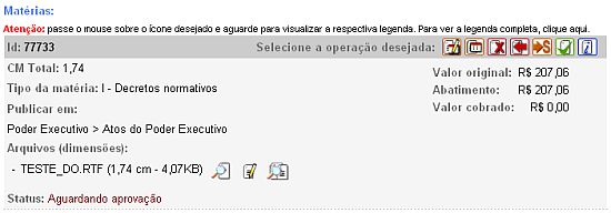 Tela Confirmao de Aprovao de Matria