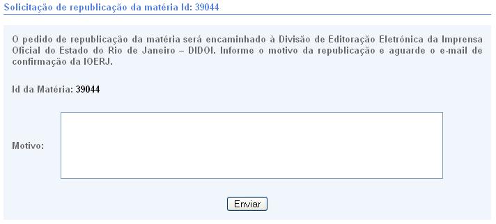 Tela solicitar republica��o da mat�ria