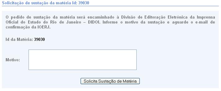 Tela solicitar susta��o da mat�ria