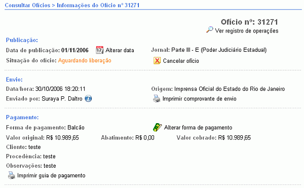 Detalhamento do ofício